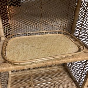 Bamboo serving tray boho vintage chevron wicker